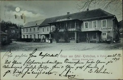 Mondschein Ak Oybin in Sachsen, Hotel Kretscham, Inh. Eduard Sieg