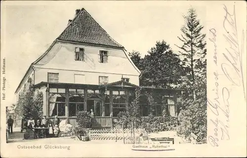 Ak Glücksburg in Schleswig Holstein, Gasthaus Ruhetal, Veranda, Gäste