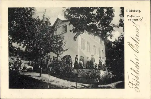 Ak Glücksburg in Schleswig Holstein, Pension am Schlosssee, Gartenpartie