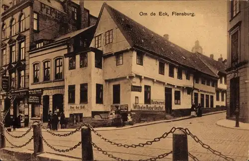 Ak Flensburg in Schleswig Holstein, Om de Eck, Restaurant, Gasthof von Wilhelm Rabe, Alfred Ohlsen