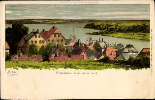 Künstler Litho Biese, C., Flensburg in Schleswig Holstein, Blick auf die Bucht, Novitas