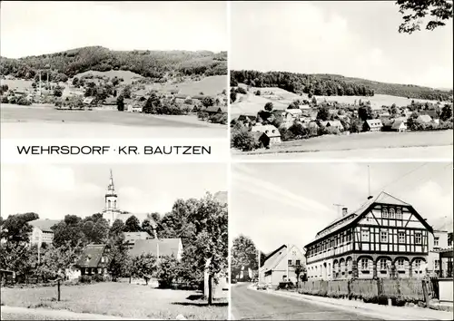 Ak Wehrsdorf Sohland an der Spree, Totalansicht der Ortschaft, Kirchturm, Fachwerkhaus