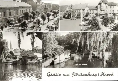 Ak Fürstenberg an der Havel, Havelpartie, Marktplatz, Ernst Thälmann Straße, Kirchturm