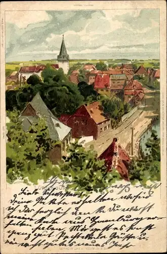 Künstler Litho Biese, C., Lütjenburg in Schleswig Holstein, Blick auf Stadt und Kirche