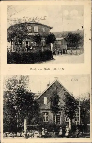 Ak Sarlhusen in Schleswig Holstein, Bäckerei, Schule