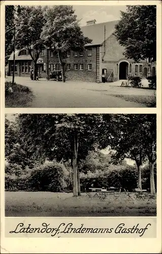 Ak Latendorf in Schleswig Holstein, Lindemanns Gasthof, Inh. Ernst Wolgast, Zapfsäule, Gartenpartie