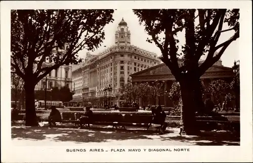 Ak Buenos Aires Argentinien, Plaza Mayo y Diagonal Norte, Stadtansicht
