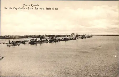 Ak Rosario Argentinien, Puerto, Sección Exportación, Parte Sud vista desde el rio, Hafenpartie