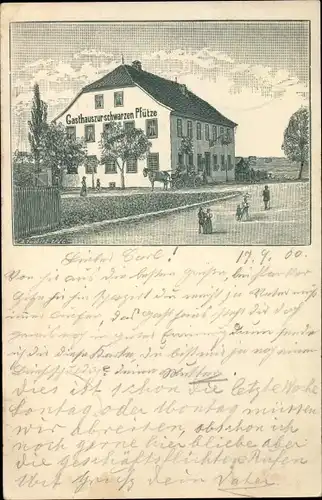 Litho Schwarze Pfütze Oerlenbach Unterfranken, Gasthaus zur schwarzen Pfütze