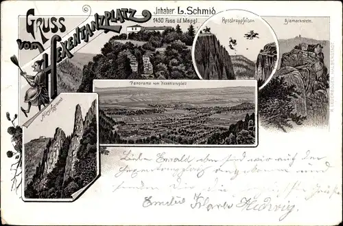 Litho Thale im Harz, Hexentanzplatz, Hirschgrund, Rosstrappfelsen, Bismarckstein