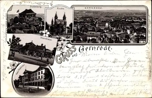 Litho Gernrode Quedlinburg im Harz, Stadtansichten, Stubenweg, Kirche, Sternhaus