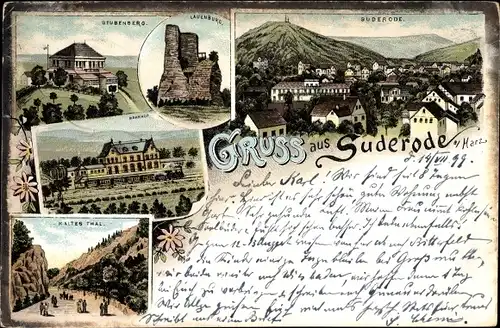 Litho Bad Suderode Quedlinburg im Harz, Stadtansichten, Stubenberg, Lauenburg, Kaltes Tal