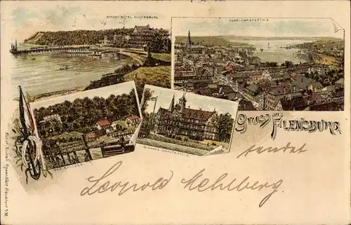 Litho Flensburg in Schleswig Holstein, Stadtansichten, Strandhotel Glücksburg, Vogelperspektive