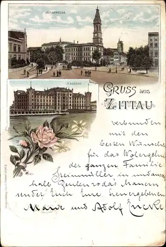 Vorläufer Litho Zittau in der Oberlausitz, 1895, Stadtansichten, Johanneum, Kaserne