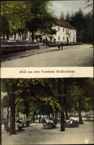 Ak Großschönau im Kreis Görlitz, Ansichten vom Forsthaus, Besucher