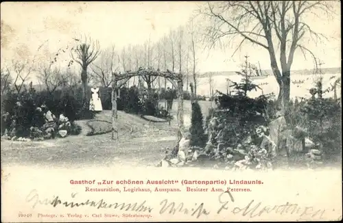 Ak Lindaunis Boren Schleswig Holstein, Gasthof zur schönen Aussicht, Bes. A. Petersen, Gartenpartie