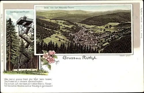 Litho Ruhla in Westthüringen, Blick vom Carl Alexander Turm, Aussichtsturm