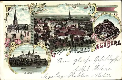 Litho Bad Segeberg in Schleswig Holstein, Kirche, Kalkberg, Soolbad, Stadtpanorama