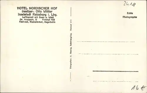 Ak Ratzeburg in Schleswig Holstein, Hotel Nordischer Hof, Bes. Otto Wittler, Innenansichten 