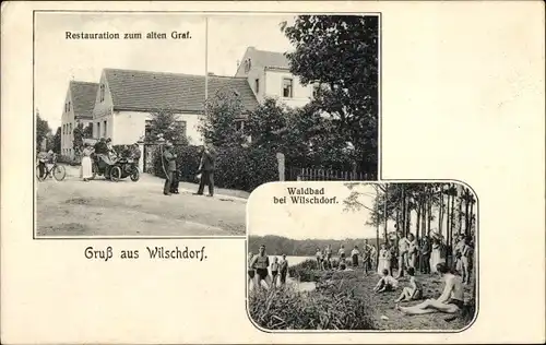Ak Wilschdorf Dürrröhrsdorf Dittersbach Sachsen, Waldbad, Restauration zum alten Graf, Auto
