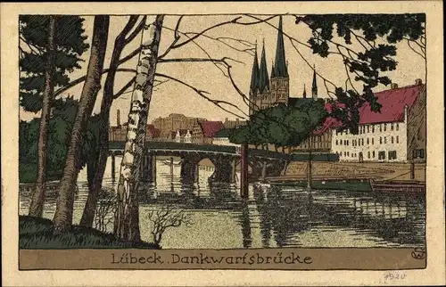 Steindruck Ak Lübeck in Schleswig Holstein, Blick auf die Dankwartsbrücke