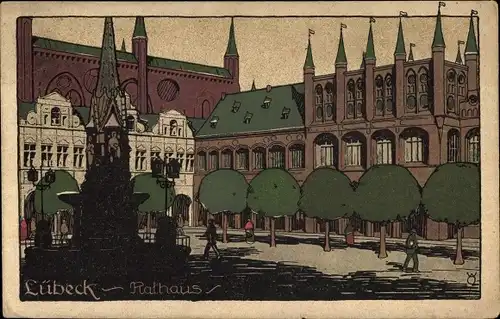 Steindruck Ak Lübeck in Schleswig Holstein, Das Rathaus