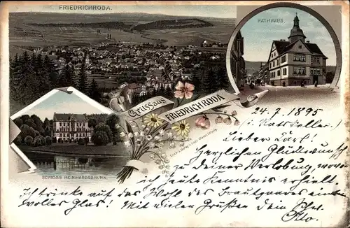Vorläufer Litho Friedrichroda im Thüringer Wald, Panorama, Rathaus, Schloss Reinhardsbrunn
