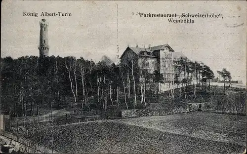 Ak Weinböhla in Sachsen, Parkrestaurant Schweizerhöhe, König Albert Turm