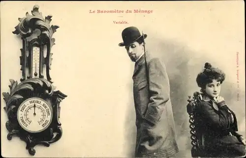 Ak Le Baromètre du Ménage, Variable, Liebespaar, Barometer