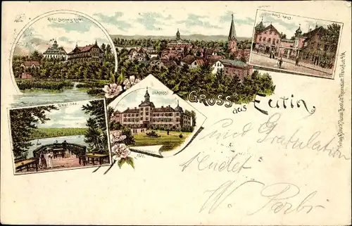 Litho Eutin in Ostholstein, Ukleisee, Schloss, Voss Haus, Holst. Schweiz Hotel