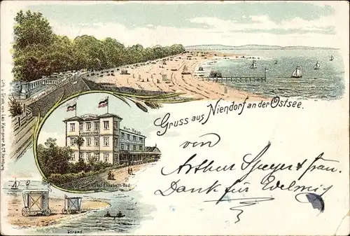 Litho Niendorf Timmendorfer Strand Ostholstein, Kurhaus, Hotel Elisabeth Bad, Strand