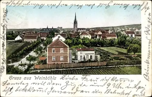 Ak Weinböhla in Sachsen, Blick zur Kirche, Wohnhäuser