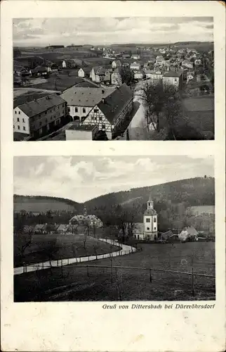 Ak Dürrröhrsdorf Dittersbach in Sachsen, Kirche, Blick auf Ortschaft und Umgebung