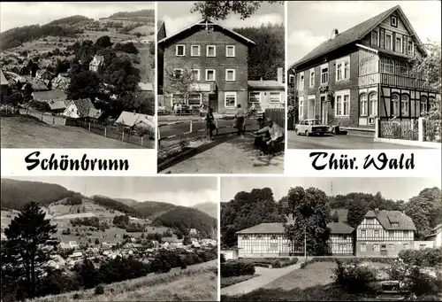 Ak Schönbrunn Schleusegrund Thüringen, Totalansicht der Ortschaft mit Umgebung, Fachwerkhaus