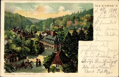 Litho Alexisbad Harzgerode am Harz, Panoramaansicht von Ortschaft und Umgebung