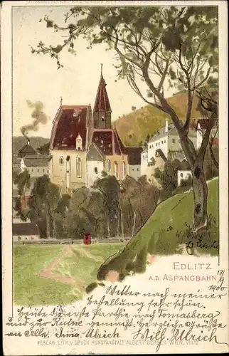 Künstler Litho Zetsche, Edlitz in Niederösterreich, Blick zur Kirche