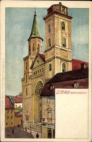 Künstler Litho Zittau in der Oberlausitz, Blick auf die Johannis Kirche