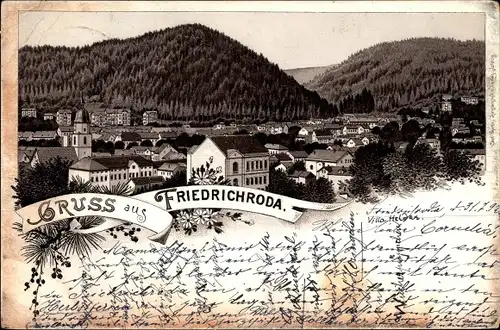 Vorläufer Litho Friedrichroda im Thüringer Wald, Blick auf Stadt und Umgebung, Villa