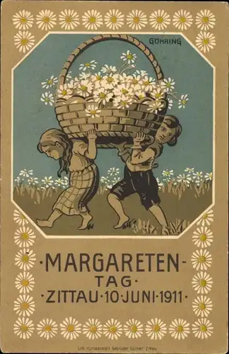 Künstler Litho Göhring, Zittau in der Oberlausitz, Margaretentag 1911, Blumenkorb