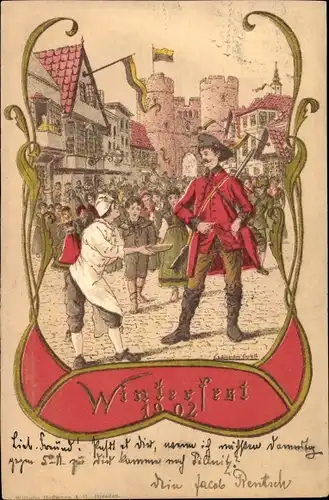 Künstler Litho Dresden, Winterfest 1902, Historisches Bild der Stadt