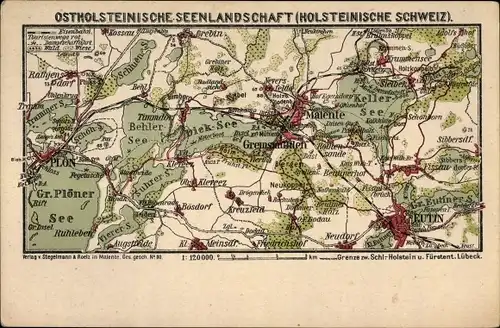 Landkarten Ak Eutin in Ostholstein, Seenlandschaft, Plön, Malente Gremsmühlen, Dieksee, Kellersee