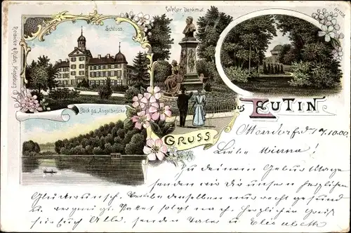 Litho Eutin in Ostholstein, Schloss, Weberdenkmal, Angelbrücke, Parkanlagen mit Tempel