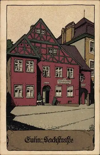 Steindruck Ak Eutin in Ostholstein, Sackstraße, Gasthaus Zum Altdeutschen Haus v. Christian Kopp