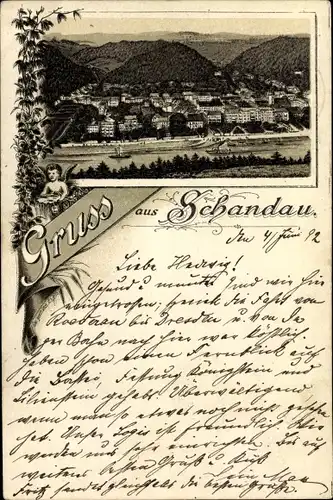 Vorläufer Litho Bad Schandau an der Elbe, Panoramaansicht von Stadt und Umgebung