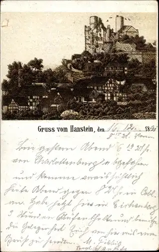 Vorläufer Litho Rimbach Bornhagen im Eichsfeld, Blick zur Burg Hanstein 