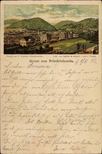 Vorläufer Litho Friedrichroda im Thüringer Wald, Panoramaansicht von Stadt und Umgebung