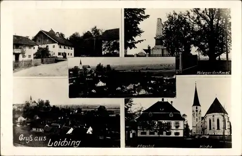 Ak Loiching Niederbayern, Kriegerdenkmal, Pfarrhof, Kirche