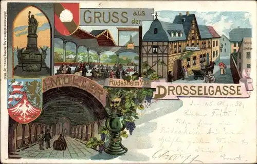 Präge Wappen Litho Rüdesheim am Rhein in Hessen, Drosselgasse, Inh. J. Müller