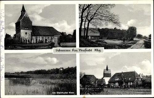 Ak Schneeren Neustadt am Rübenberge, Teilansichten, Kirche, Steinhuder Meer