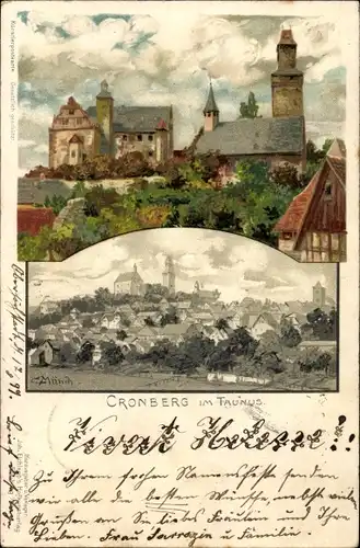 Künstler Litho Münch, C., Kronberg im Taunus Hessen, Ortschaft, Burg